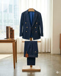 Denim Suit Men Double Breasted Blazer Jacket Trousers Pants Set Gold Buttons