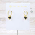 NWT Kendra Scott Ari Heart Black Drusy Huggie Earrings Gold Plated