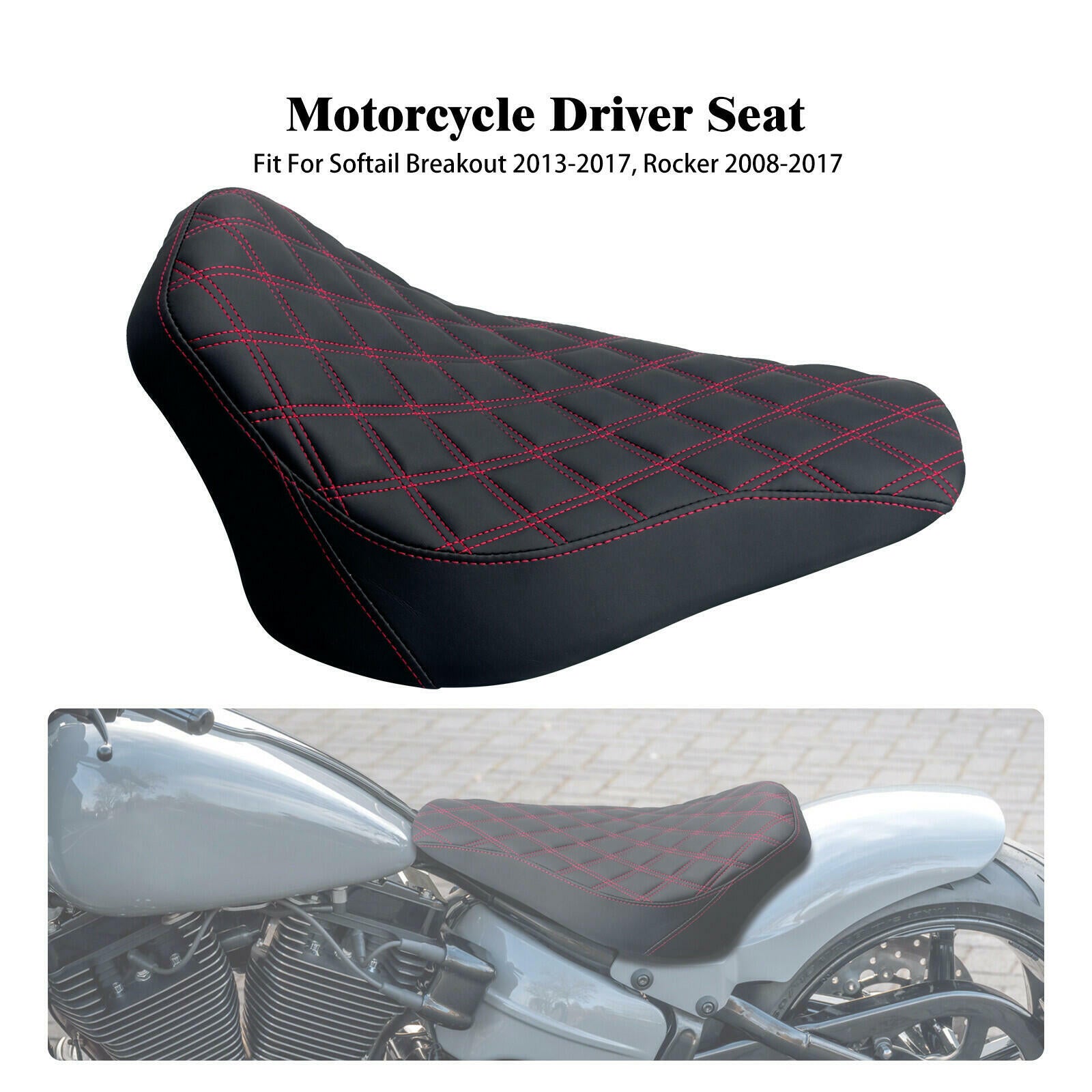 Harley Rocker C Breakout Front Solo Seat Red Stitching 2008-2017