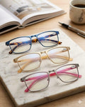 Modern Metal Frame Reading Glasses +3.00 Rectangular Eyeglasses Matte Finish