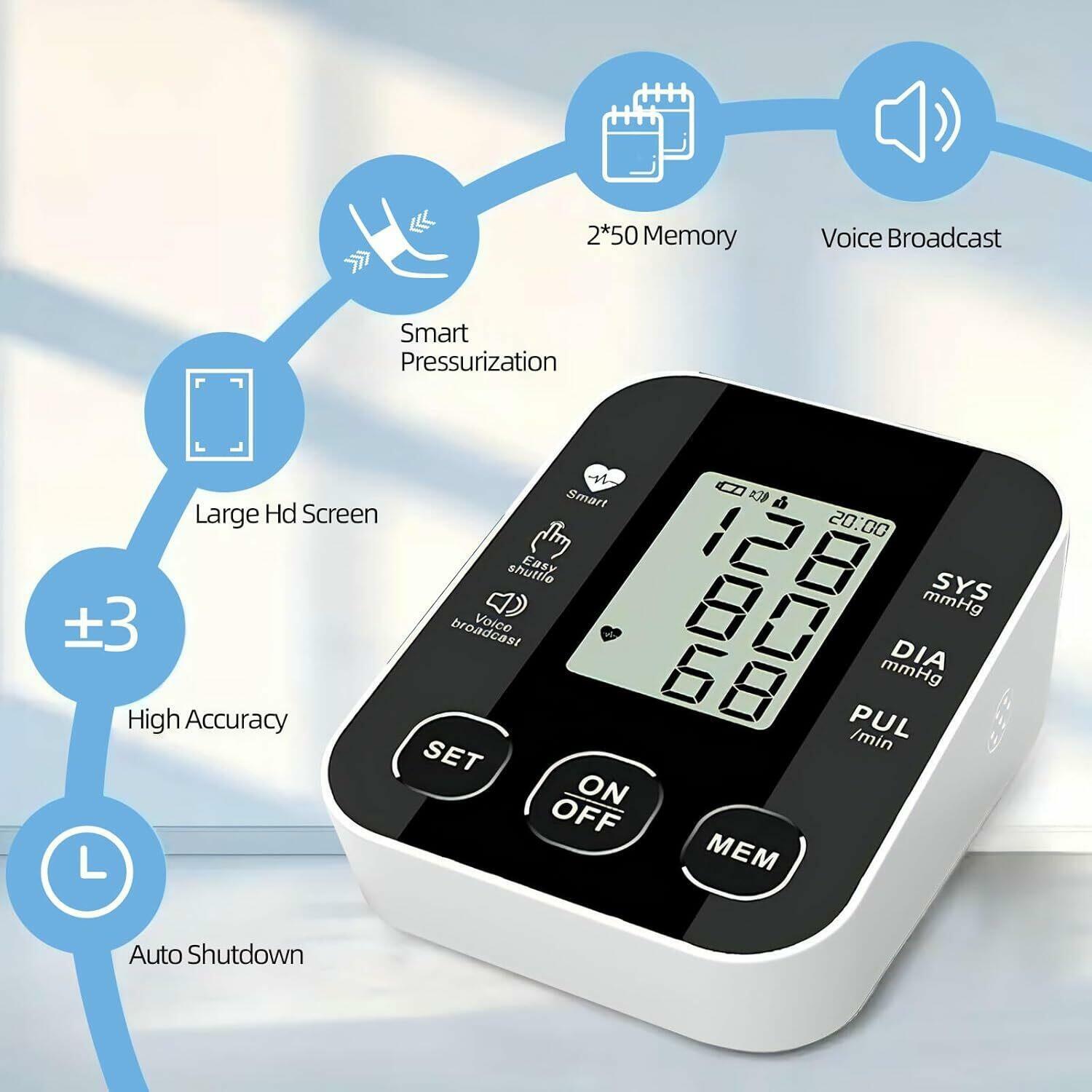 Aique Voice Arm Blood Pressure Monitor BP Sphygmomanometer Pressure Meter