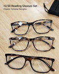 Lot of 3 Reading Glasses +3.50 Eyeglasses Tortoise Shell Frame Readers with