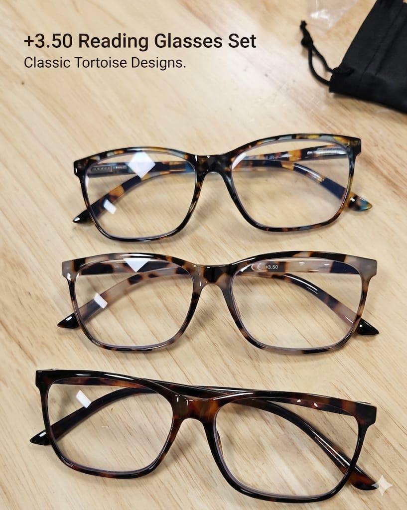 Lot of 3 Reading Glasses +3.50 Eyeglasses Tortoise Shell Frame Readers with