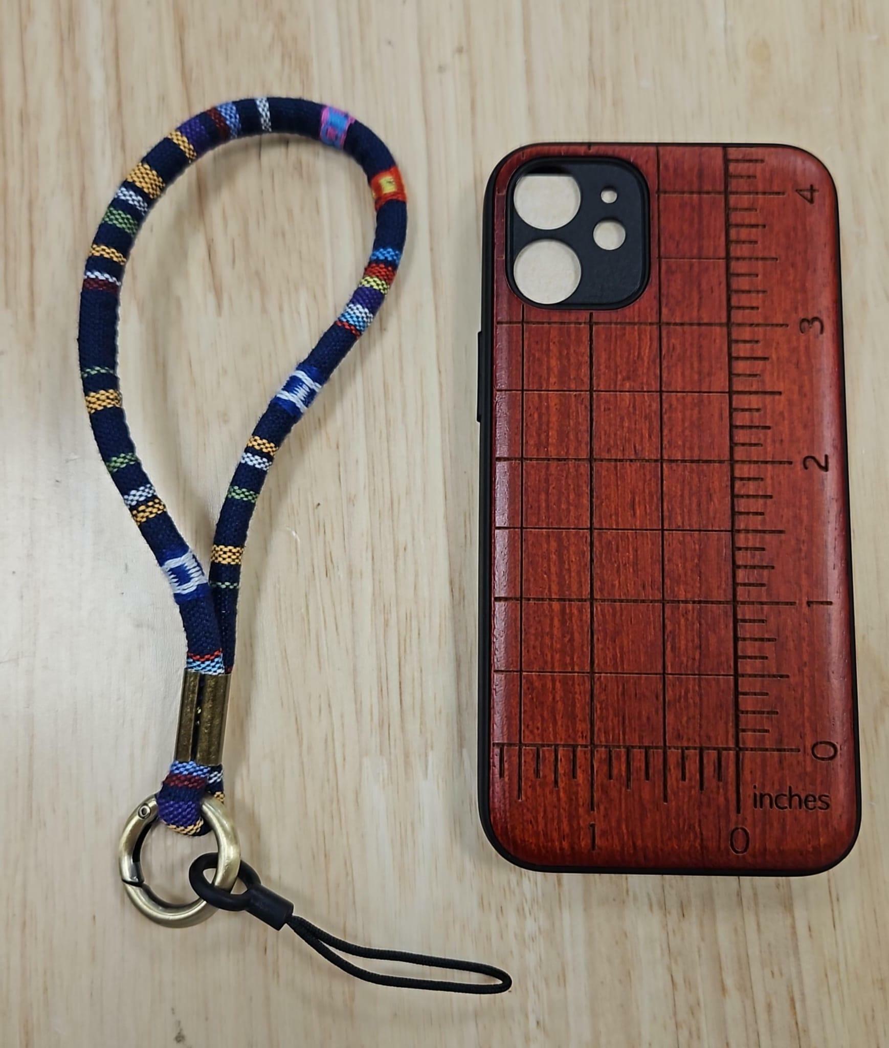 iPhone 12 Wood Ruler Case & Woven Wrist Strap Set