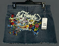 Y2K Tattoo Graphic Denim Mini Skirt Skort Womens 2XL Dragon Koi Tiger Streetwear
