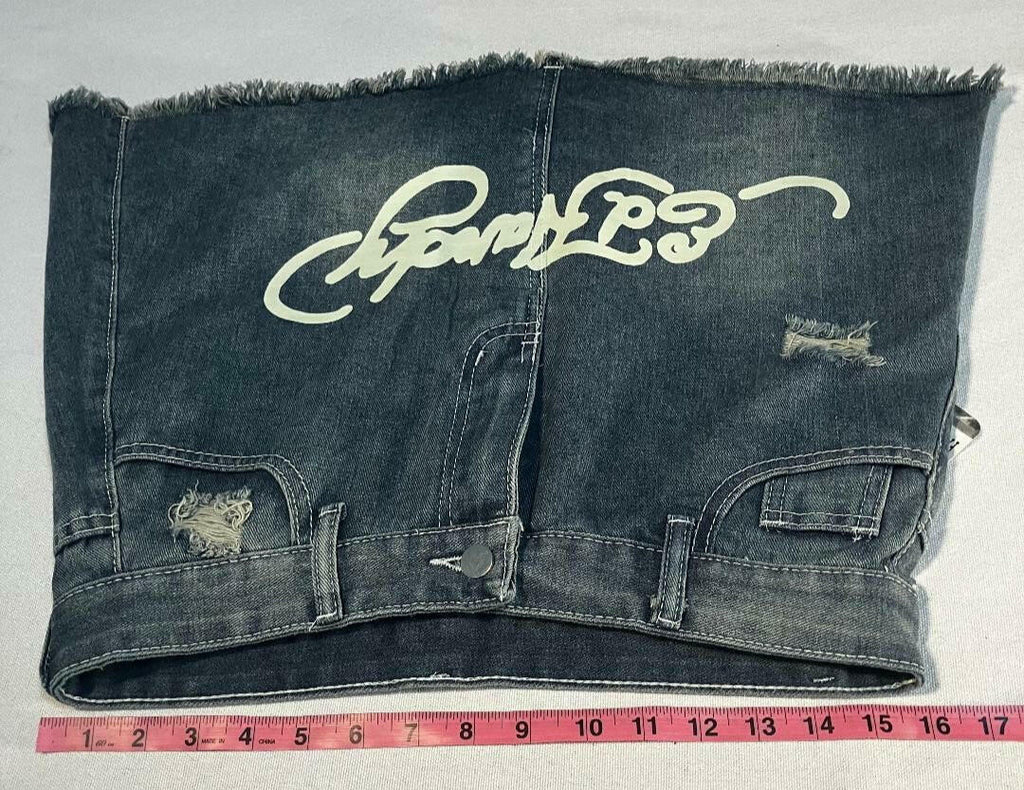 Y2K Tattoo Graphic Denim Mini Skirt Skort Womens 2XL Dragon Koi Tiger Streetwear