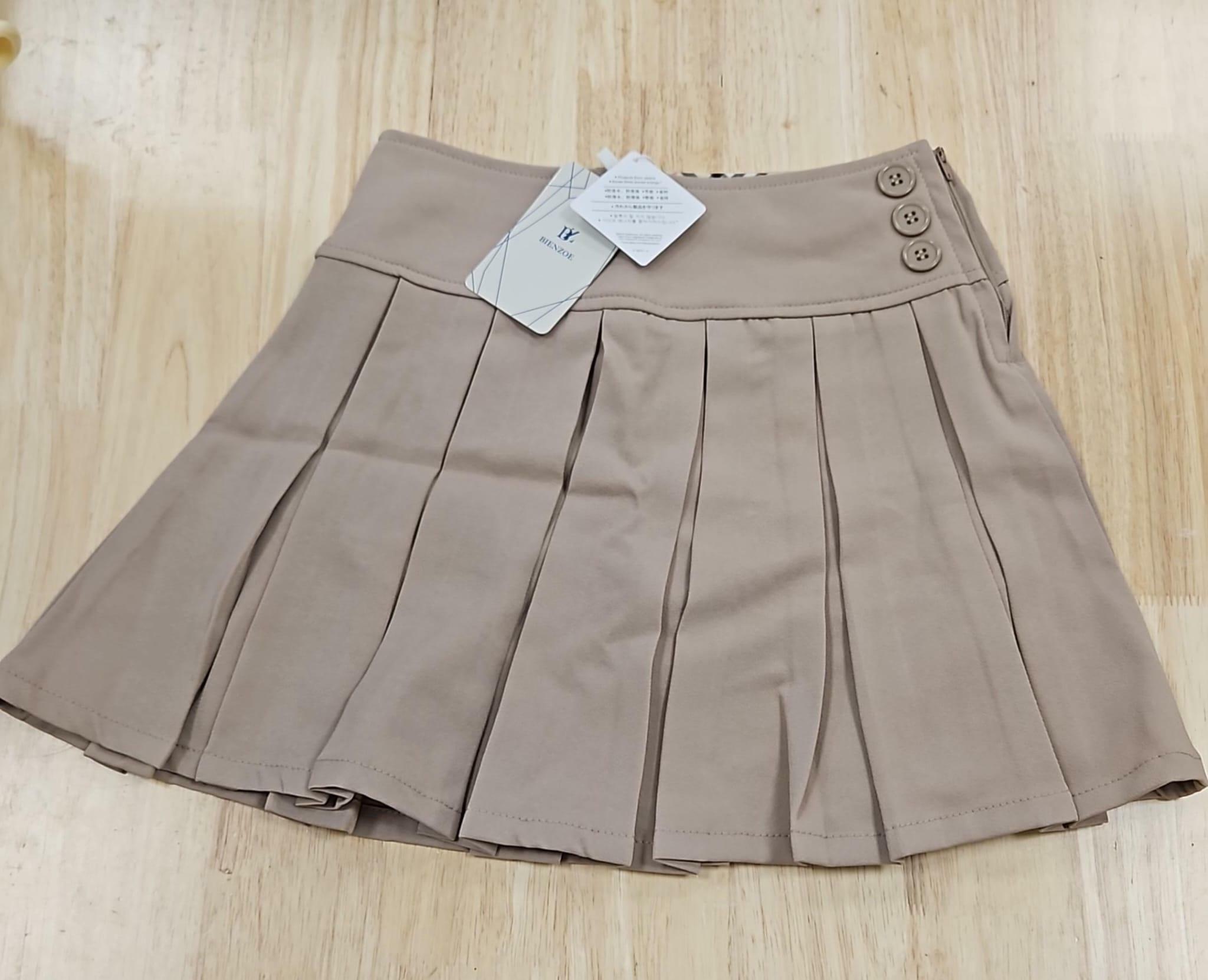 Bienzoe Girls School Uniform Skirt: Kids Adjustable Waist Stretchy Skort Khaki 8