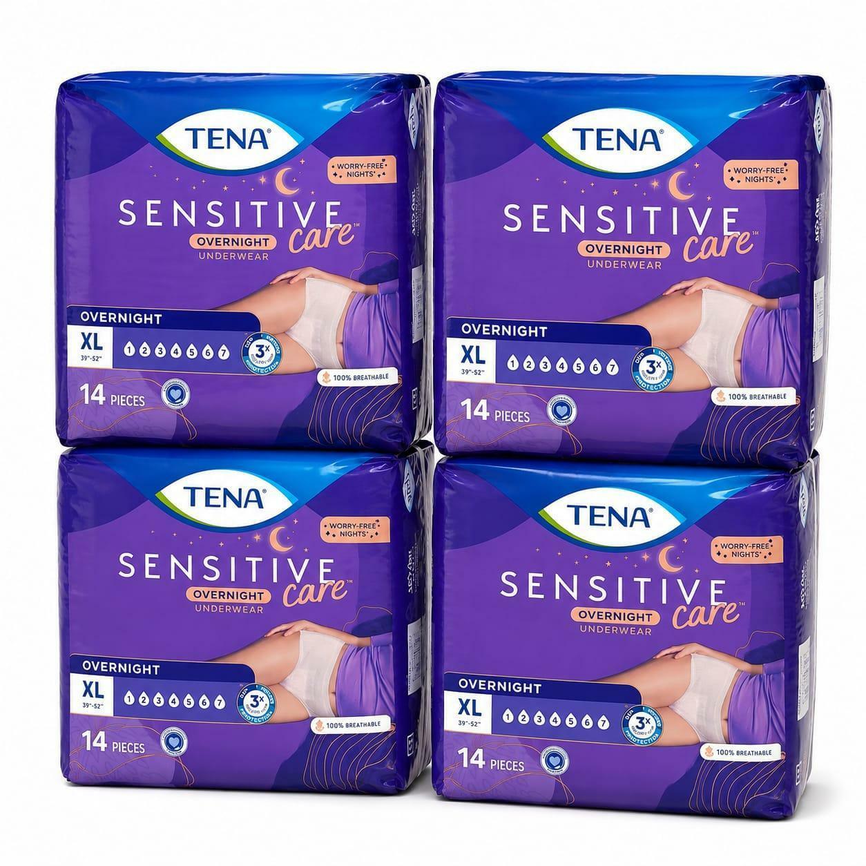56 Count Tena Sensitive Care Overnight Incontinence Underwear for Women X-Large