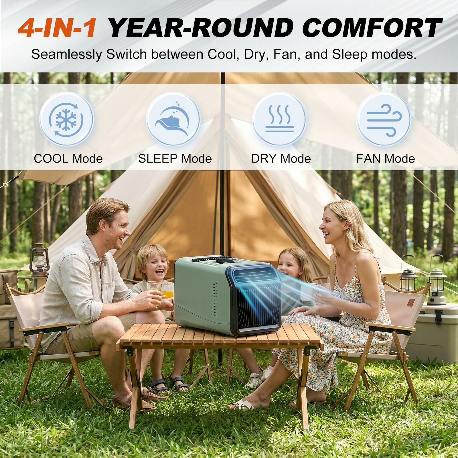 4 IN 1 Portable Air Conditioner 5100 BTU Tent Air Conditioning Outdoor Camping