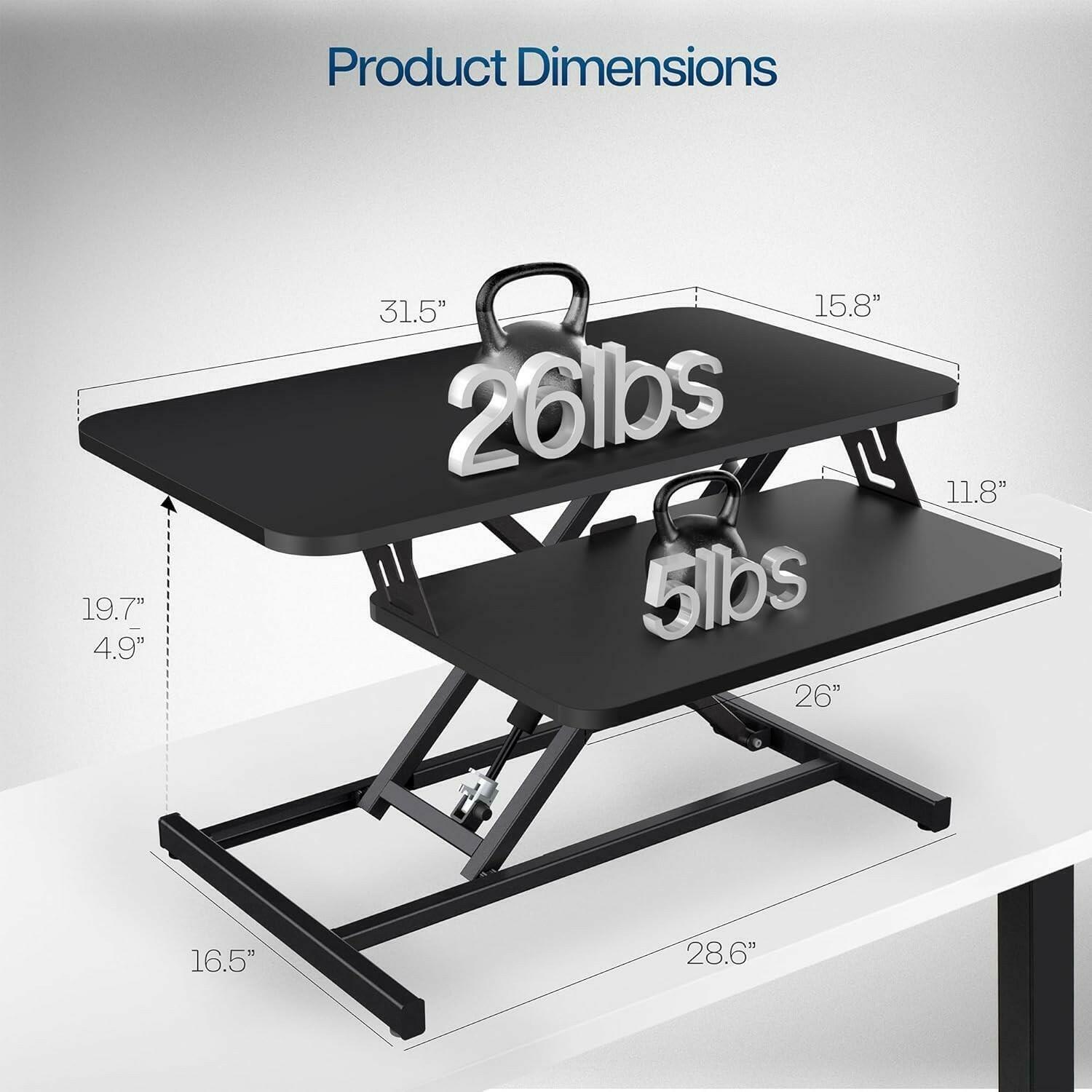 32” Wide Sit to Stand Up Desk Converter Tabletop Workstation  MET100-M REV