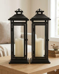 Lumabase Black Metal Lanterns 17" with LED Battery Candles Set of 2 90401