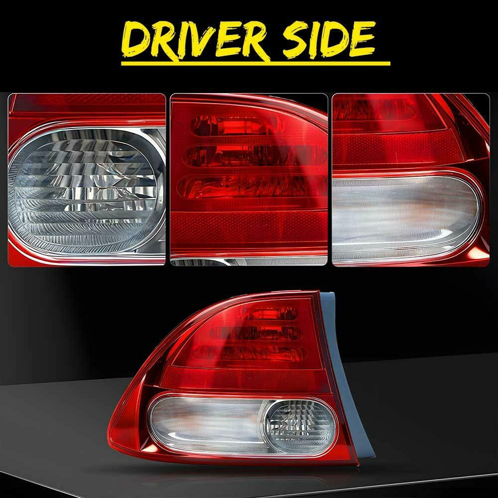 Driver Side Outer Tail Light Halogen W/ Bulb For Honda Civic Sedan 2009-2011