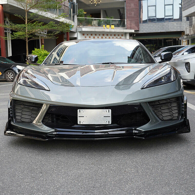 Set For 2020-2024 2023 Corvette C8  Z51 STG Front Bumper Lip Spoiler Gloss Black