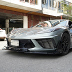 Set For 2020-2024 2023 Corvette C8  Z51 STG Front Bumper Lip Spoiler Gloss Black