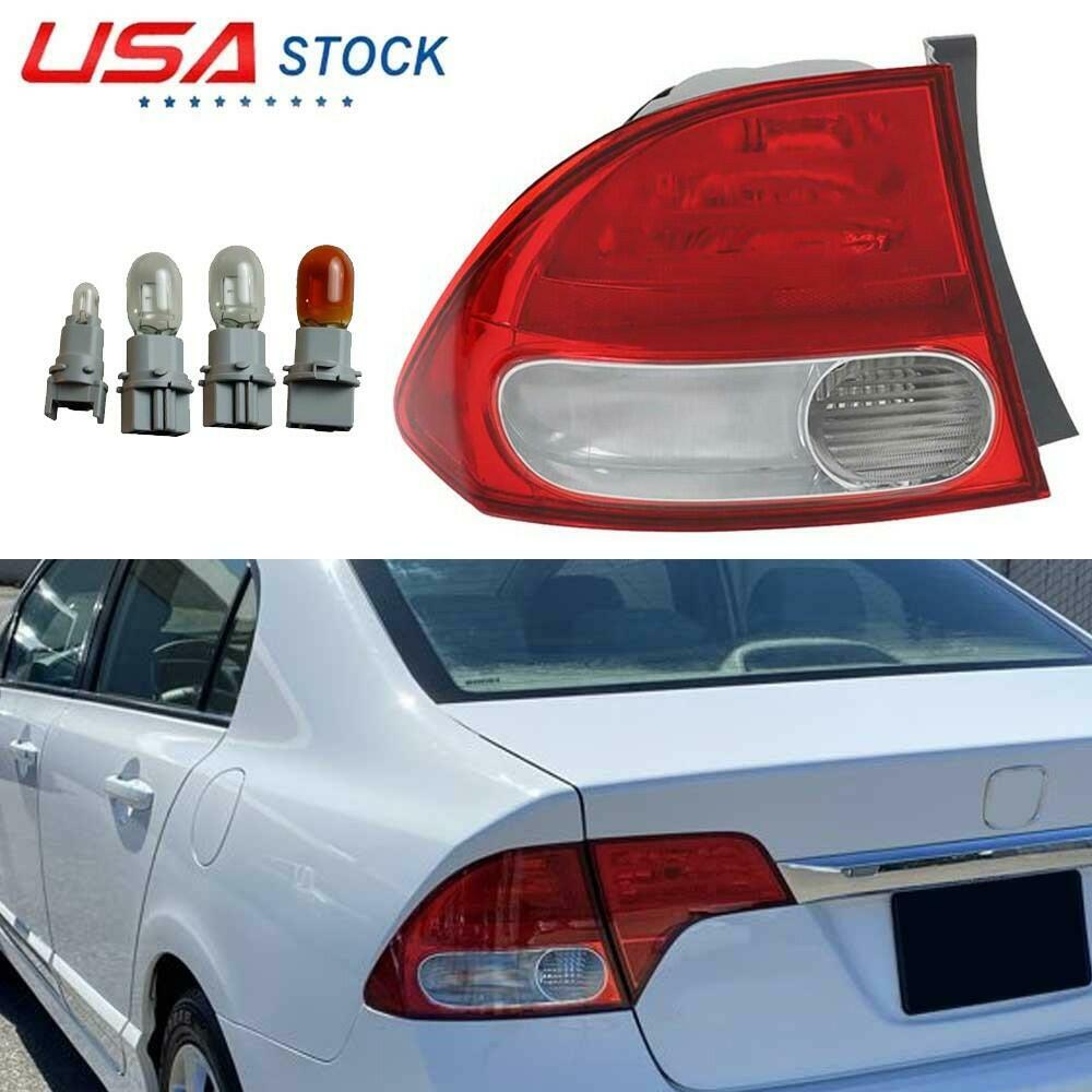 Driver Side Outer Tail Light Halogen W/ Bulb For Honda Civic Sedan 2009-2011