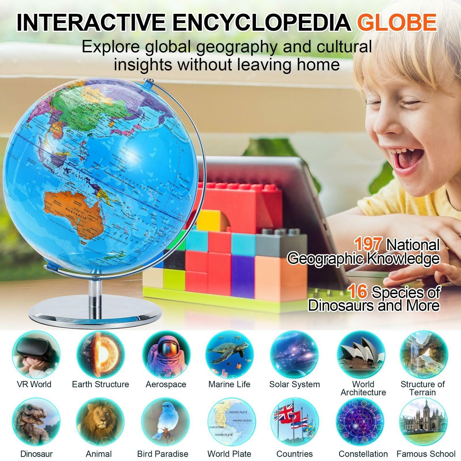 3D World Globe Large Earth Ocean Rotating World Map Geography w/ Stand Desktop