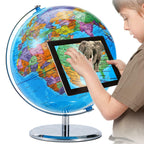 3D World Globe Large Earth Ocean Rotating World Map Geography w/ Stand Desktop