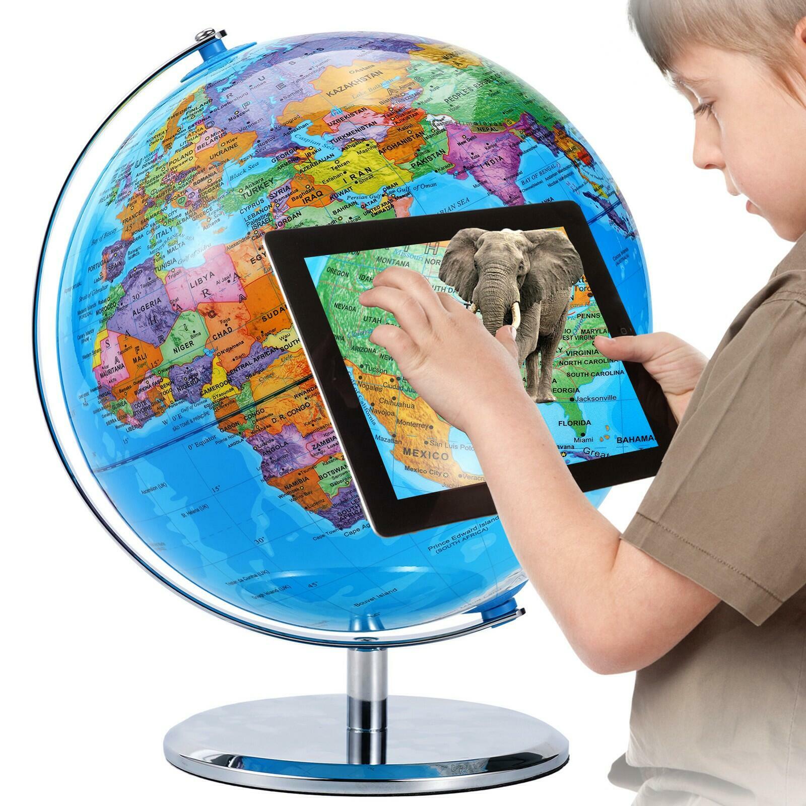 3D World Globe Large Earth Ocean Rotating World Map Geography w/ Stand Desktop