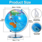 3D World Globe Large Earth Ocean Rotating World Map Geography w/ Stand Desktop