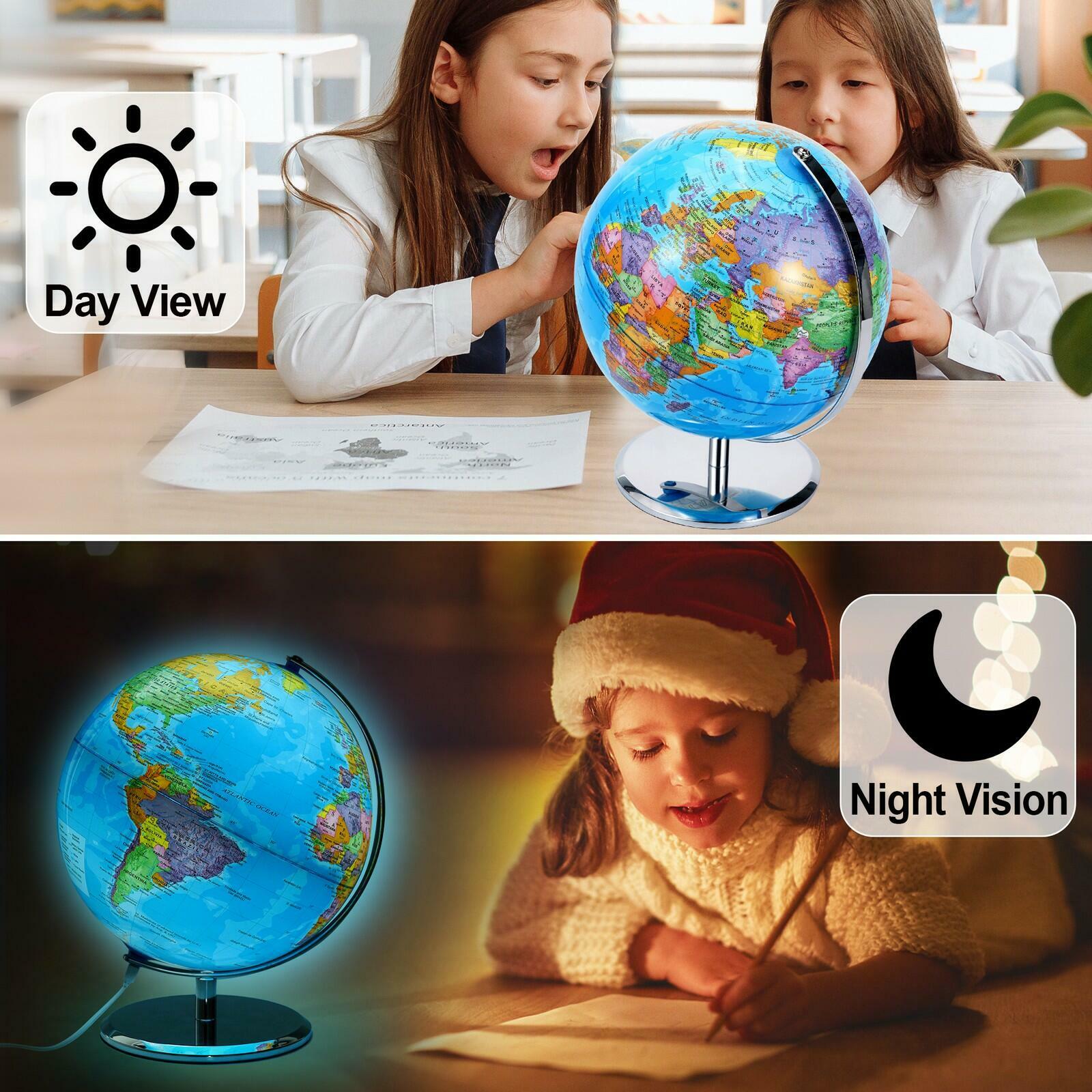 3D World Globe Large Earth Ocean Rotating World Map Geography w/ Stand Desktop