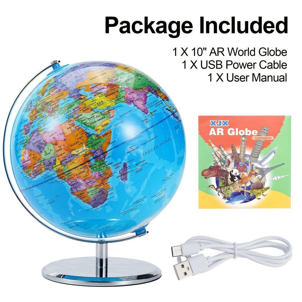 3D World Globe Large Earth Ocean Rotating World Map Geography w/ Stand Desktop