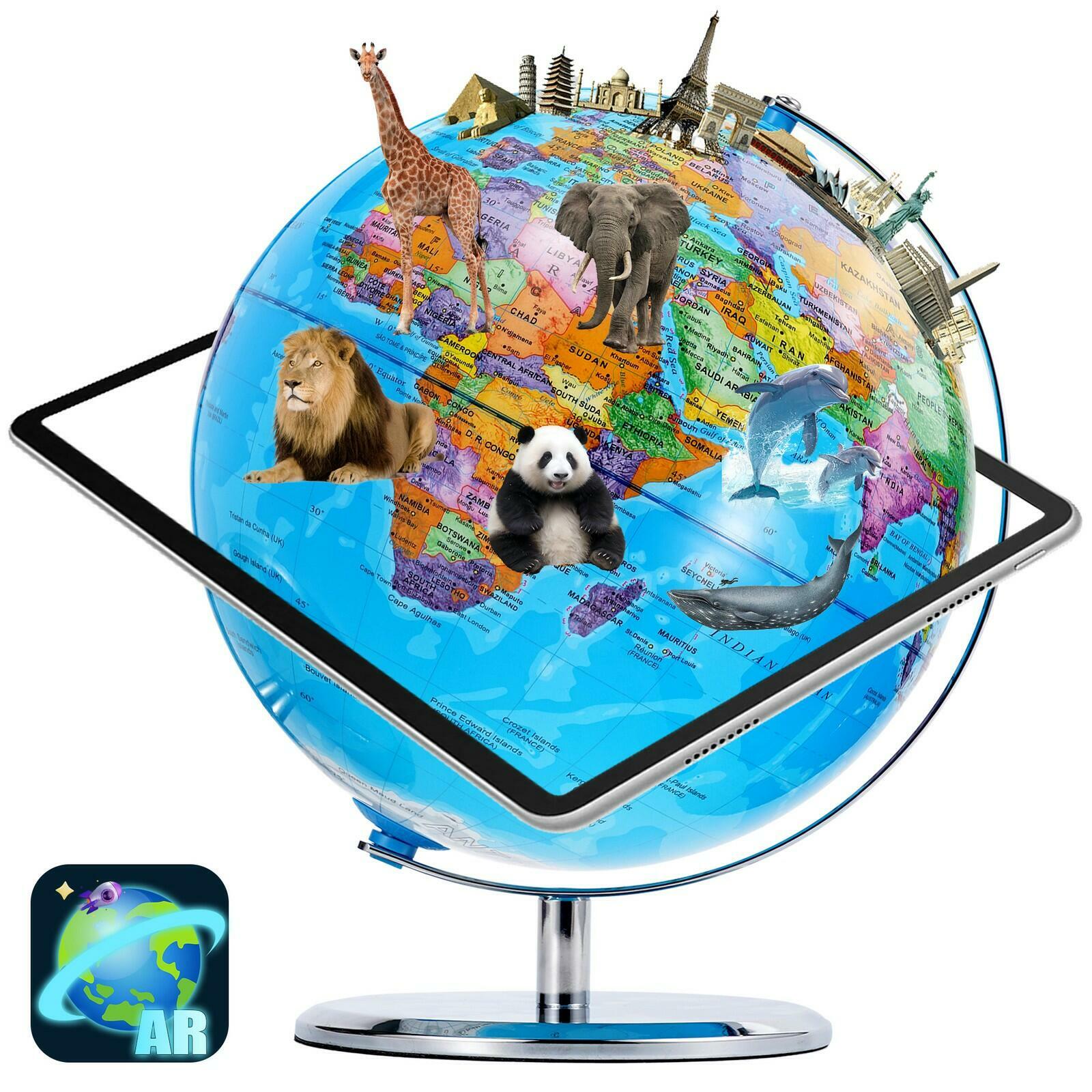 3D World Globe Large Earth Ocean Rotating World Map Geography w/ Stand Desktop