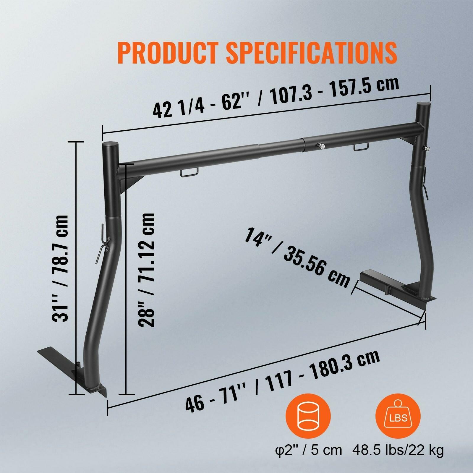 Truck Rack, 46-71inch Extendable Truck Ladder Rack