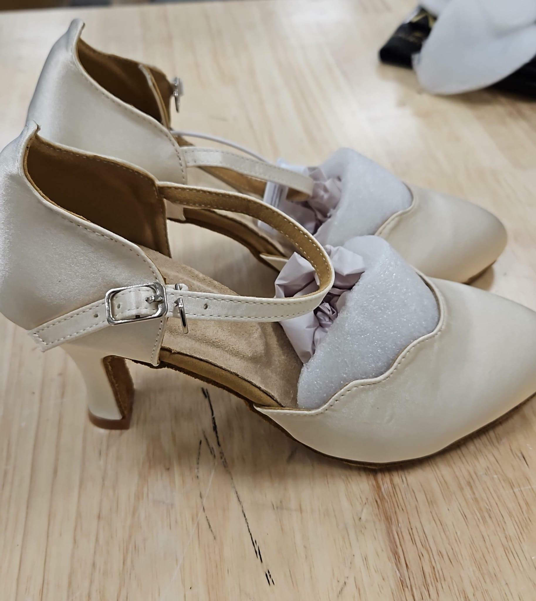 Women's White Satin Customized Heel Closed Toe Ballroom Dance Shoes Wedding