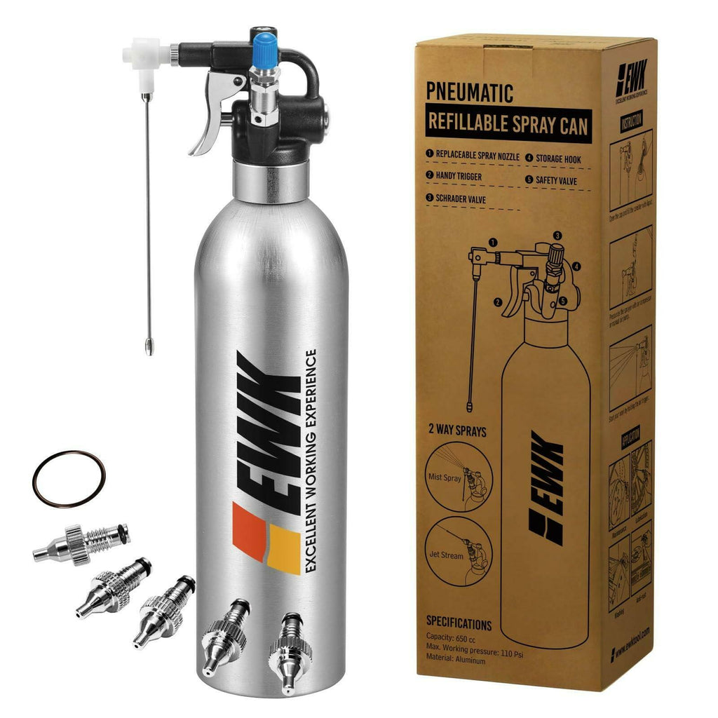 EWK Patented Aluminum Refillable Aerosol Spray Can Kit w/ Nozzles