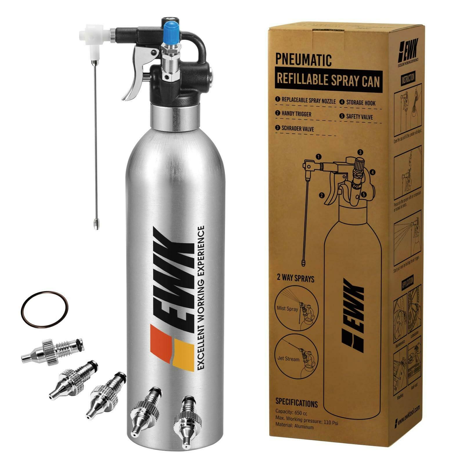 EWK Patented Aluminum Refillable Aerosol Spray Can Kit w/ Nozzles