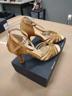 DS Women's Latin Dance Shoes Brown Satin Rhinestone Strappy US 9.5