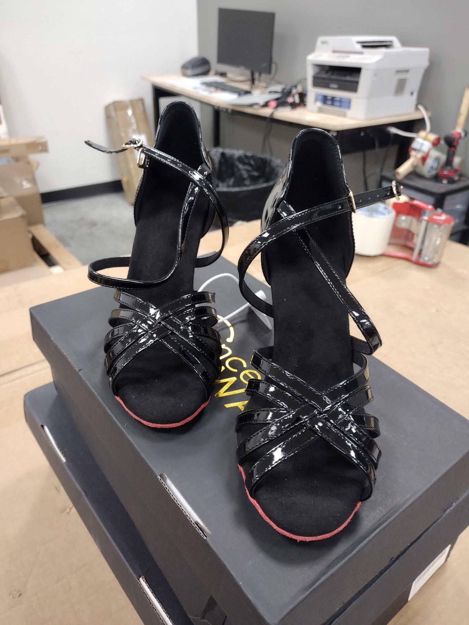 Women's Black Leatherette Latin Dance Shoes Ballroom Heels Custom Heel