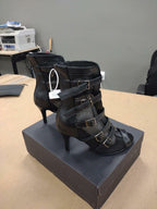 DS US 6.5 Women's Black Leatherette Customized Open Toe Heels Dance Boots Jazz