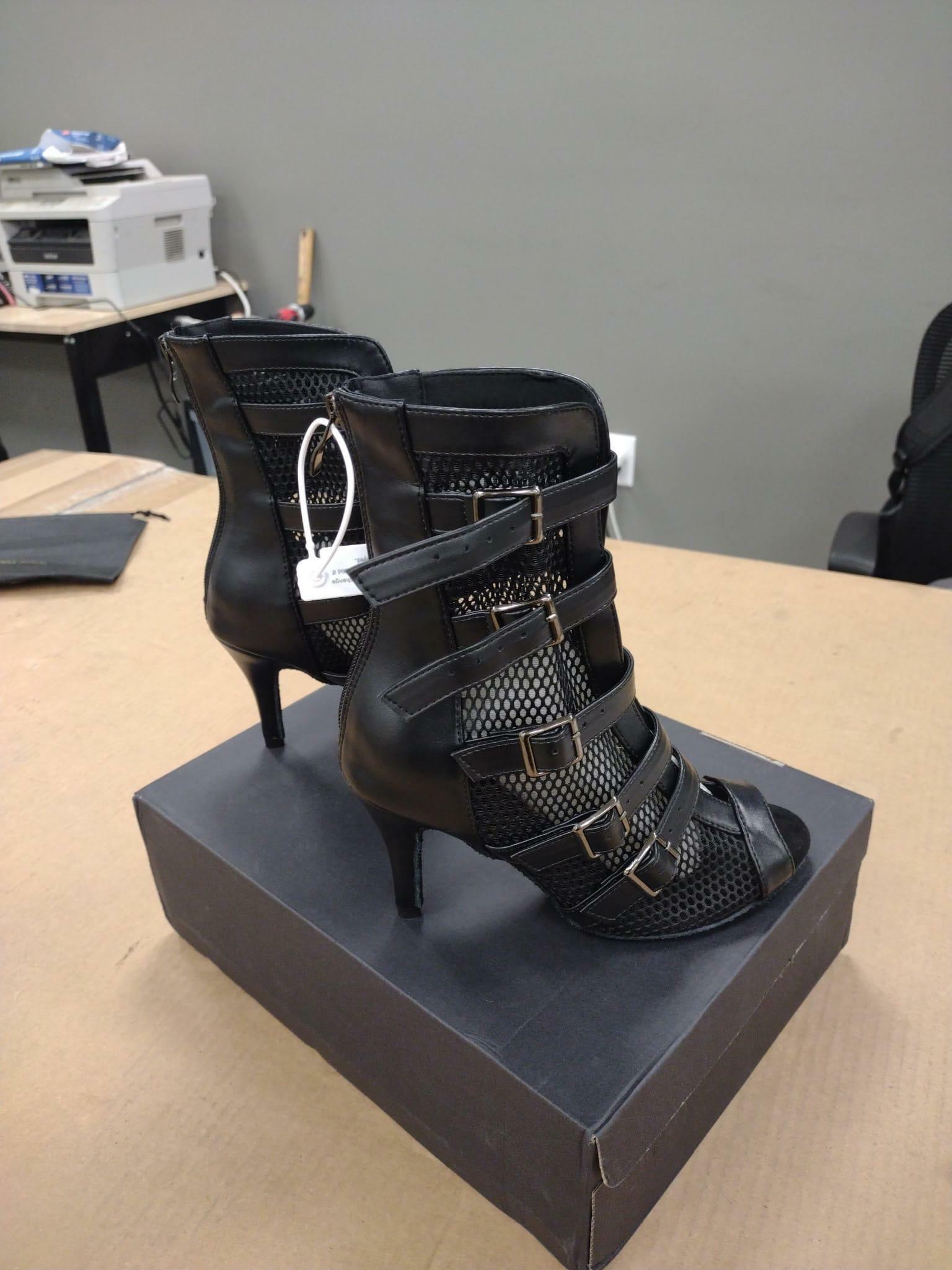 DS US 6.5 Women's Black Leatherette Customized Open Toe Heels Dance Boots Jazz