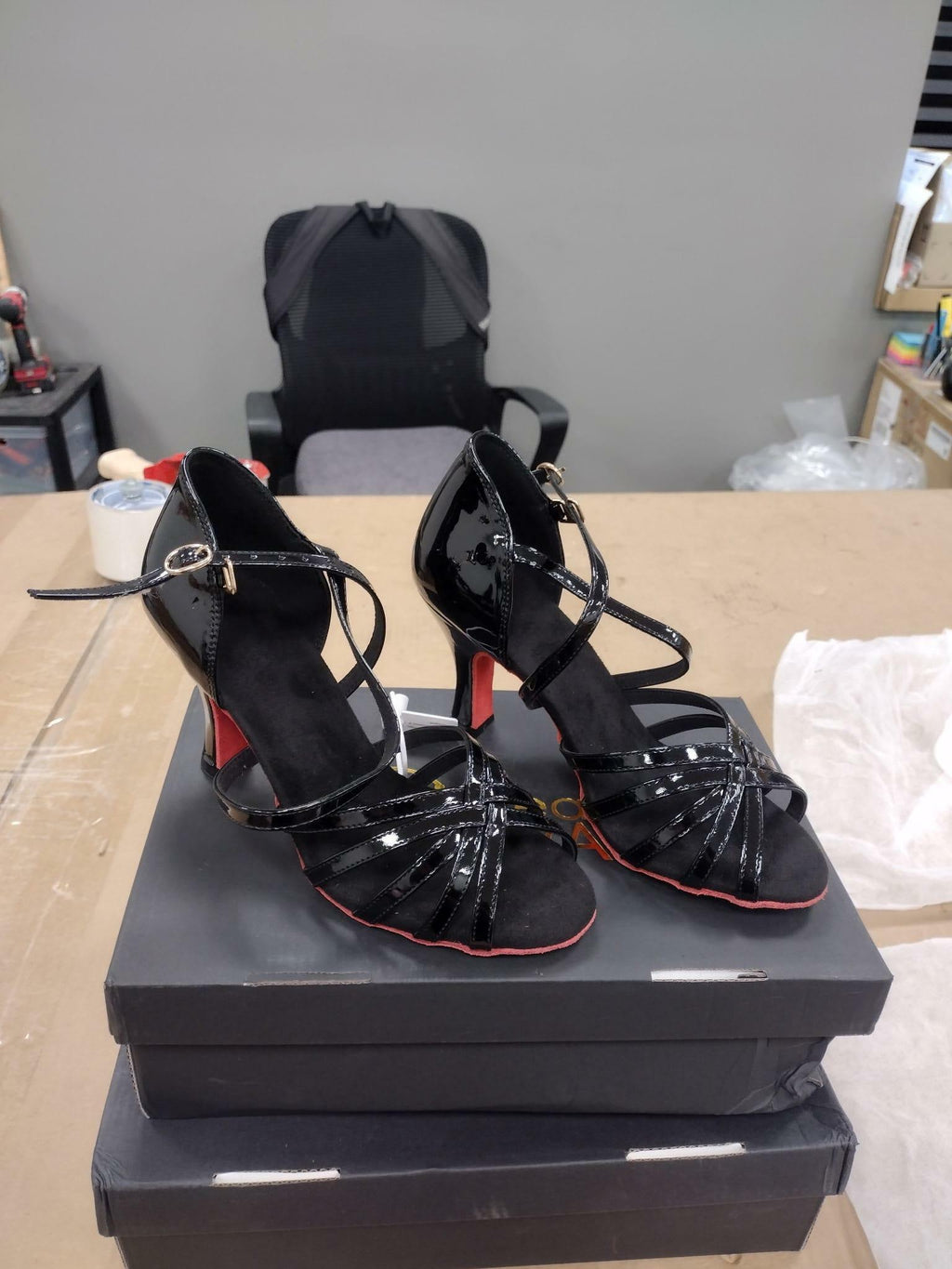 Women's Black Leatherette Latin Dance Shoes Ballroom Heels Custom Heel