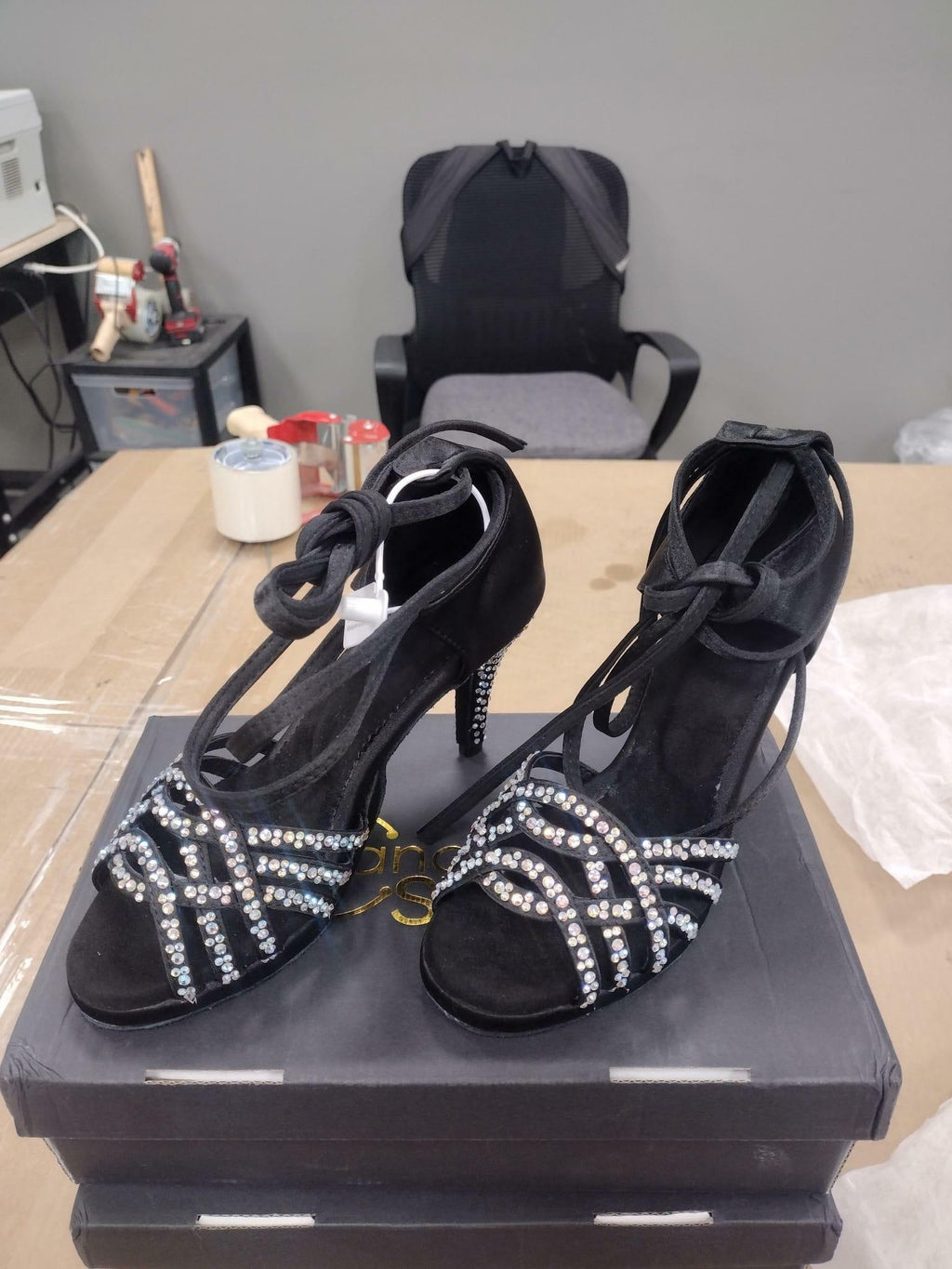 Women's Latin Dance Shoes US 6.5 Leatherette Salsa Ballroom Custom Heel