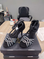 Women's Latin Dance Shoes US 6.5 Leatherette Salsa Ballroom Custom Heel