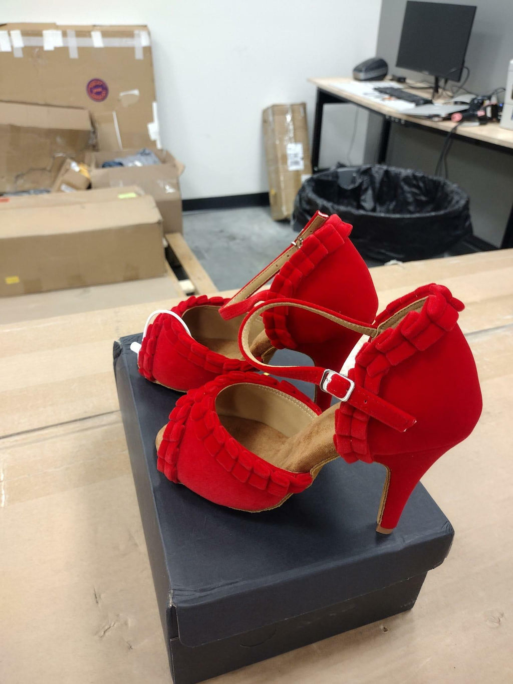 DS US 7.5 Women's Customized Heel Red Velvet Latin Shoes Ballroom Dance Shoes