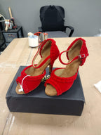 DS US 7.5 Women's Customized Heel Red Velvet Latin Shoes Ballroom Dance Shoes