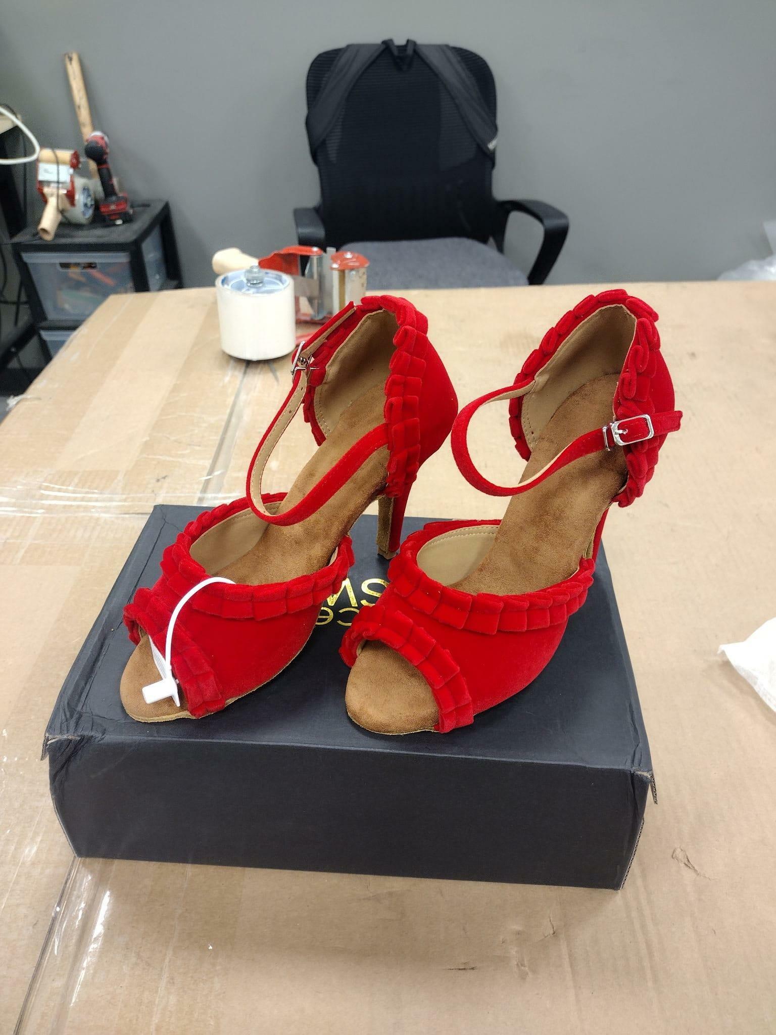 DS US 7.5 Women's Customized Heel Red Velvet Latin Shoes Ballroom Dance Shoes