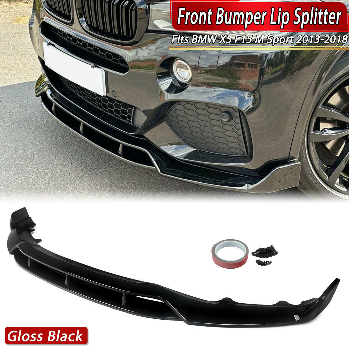 Glossy Black Complete Front Bumper Lip Splitter For BMW X5 F15 M Sport 2013-2018