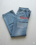 Graphic Print Text Mens Denim Jeans Light Wash Straight Leg Streetwear Size