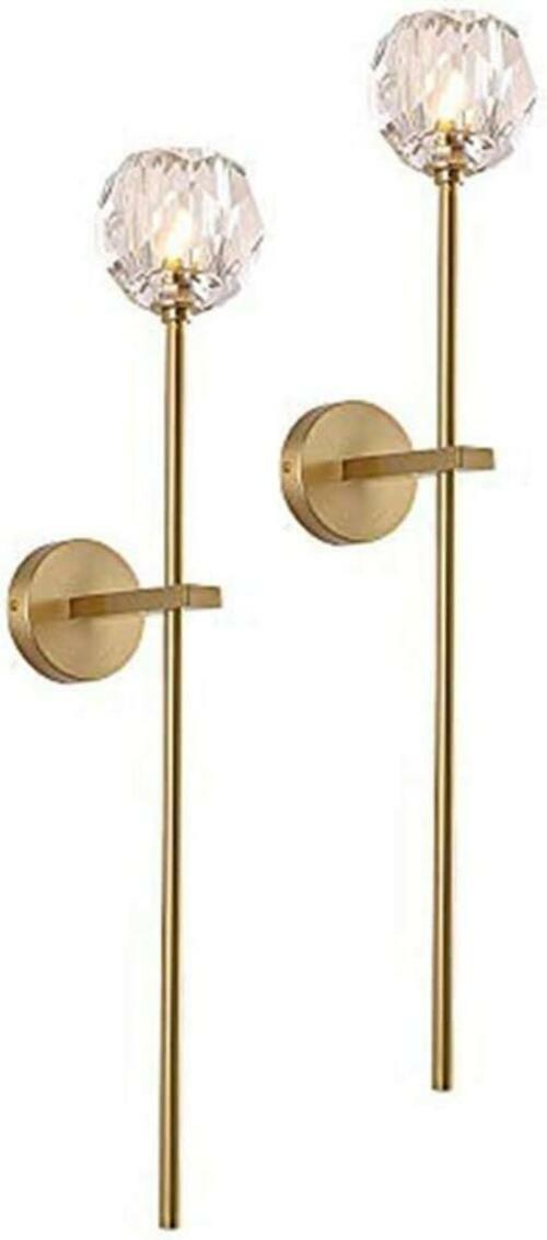 BOKT Gold Crystal Wall Sconce Set of 2 Brass Glass Bedroom Light Fixture