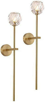 BOKT Gold Crystal Wall Sconce Set of 2 Brass Glass Bedroom Light Fixture