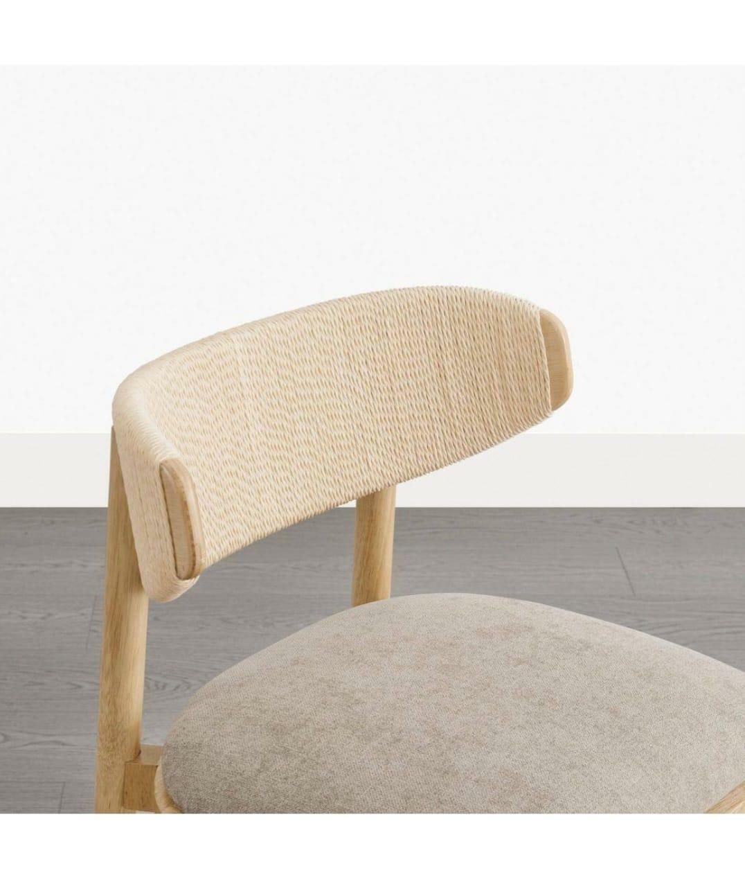 Set of 2 Grady Dining Chairs Khaki Fabric Natural Paper Rope Padded Seat