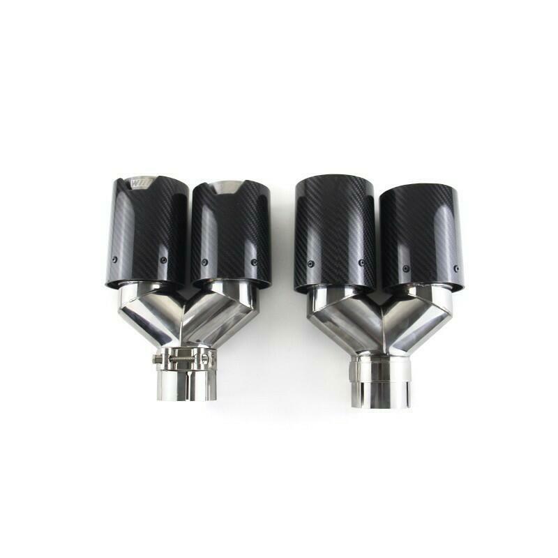 2x BMW Carbon Fiber Dual Exhaust Tips 63mm Inlet 93mm Outlet Twin Pipe