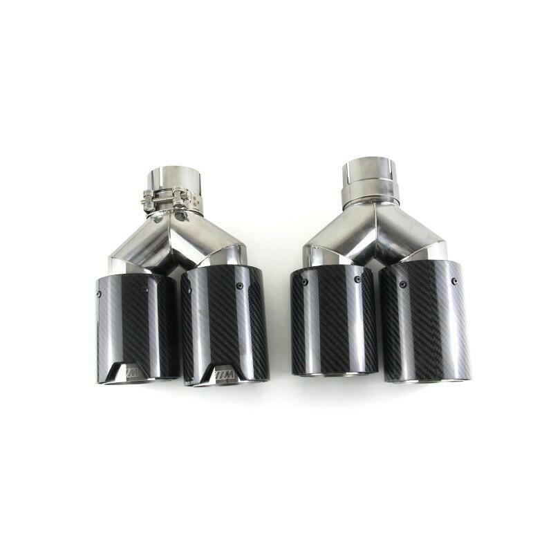 2x BMW Carbon Fiber Dual Exhaust Tips 63mm Inlet 93mm Outlet Twin Pipe