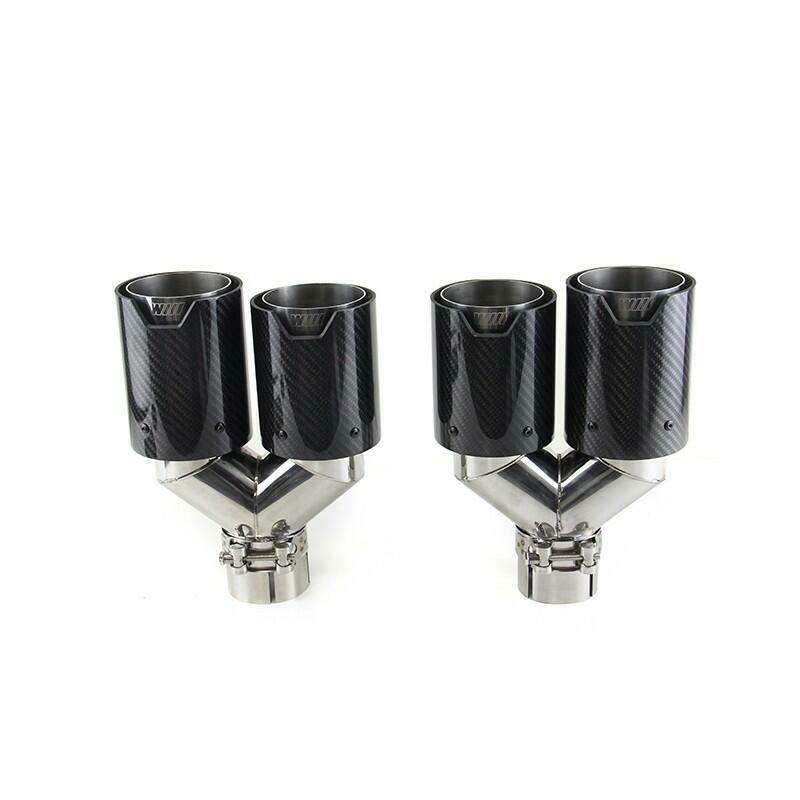 2x BMW Carbon Fiber Dual Exhaust Tips 63mm Inlet 93mm Outlet Twin Pipe