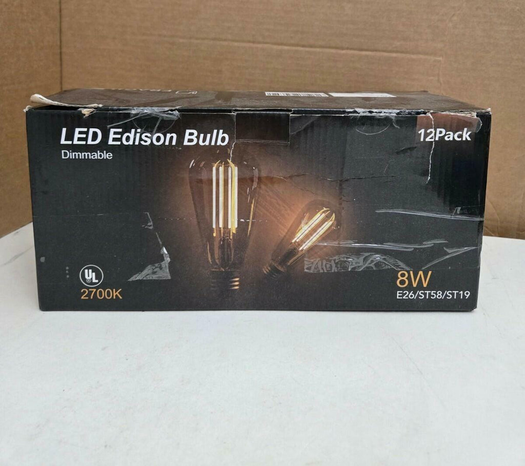 TJOY 8W LED Vintage Edison Light Bulbs Dimmable E26 ST58 ST19 12-Pk