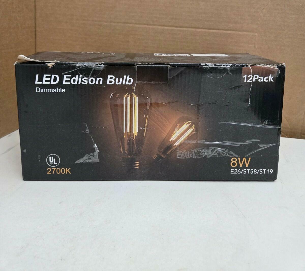 TJOY 8W LED Vintage Edison Light Bulbs Dimmable E26 ST58 ST19 12-Pk
